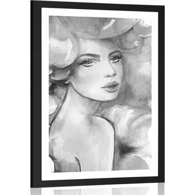 Plakát s paspartou půvab ženy v černobílém provedení - 40x60 no frame