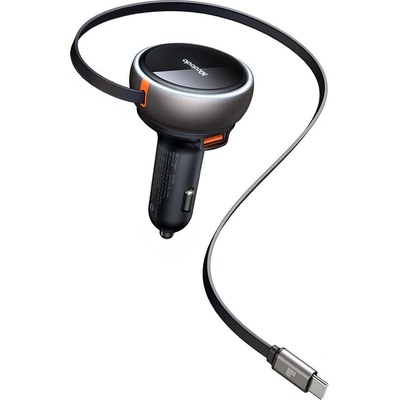 Mcdodo Зарядно за автомобил - Mcdodo (CC-4850) - с прибиращ се USB-C кабел, 80W, двоен порт, светлинен индикатор, 80см - Черен