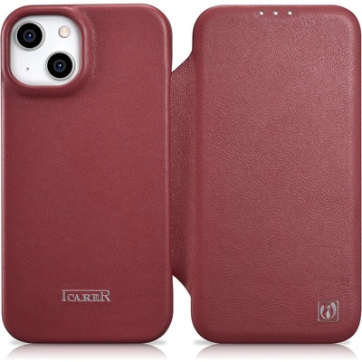 ICARER Флип Кейс от естествена кожа iCarer CE Premium за iPhone 14 Plus, магнитен, съвместим с MagSafe, Червен (WMI14220715-RD) (WMI14220715-RD)