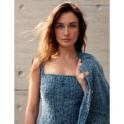 Marks & Spencer Течаща денимова мини рокля от чист памук украсена с ресни Marks & Spencer военноморска синя Marks & Spencer | Sin | ЖЕНИ | 10 REG