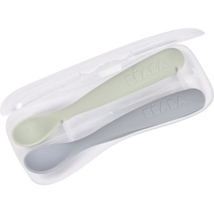 Beaba Set of 2 Ergonomic Spoons лъжичка с калъфка Pebble Green 4m+ 2 бр