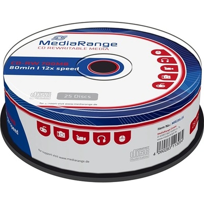 MediaRange Оптичен носител CD-RW, 700MB, Media Range, 12x, 25 бр (MR235-25)