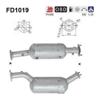 Filtr sazových částic, výfukový systém AS FD1019