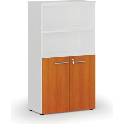 Primo Kombinovaná kancelárska skriňa WHITE, dvere na 2 poschodia, 1434 x 800 x 420 mm, biela/čerešňa