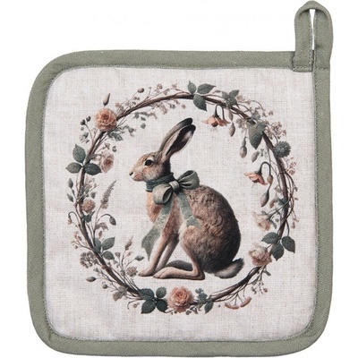 Clayre & Eef Natural Linen Easter Bavlněná chňapka podložka se zajícem 20 x 20 cm