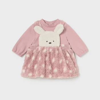 Mayoral Гащеризон с пола плюш със зайче за новородено момиче в бледорозов цвят Mayoral