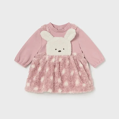 Mayoral Гащеризон с пола плюш със зайче за новородено момиче в бледорозов цвят Mayoral