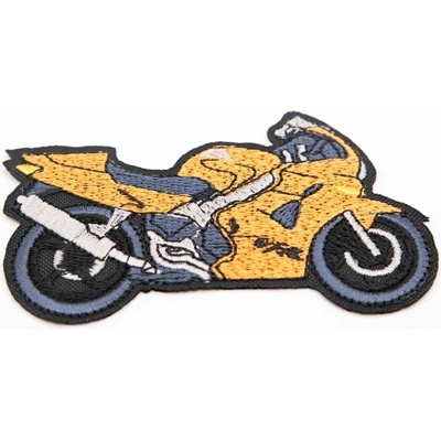 Nažehľovacia záplata - motorka - oranžová - rozmer 8,5 cm x 5,5 cm