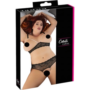 Cottelli Collection Plus Size - секси сутиен комплект с перли - черен - 2XL (22129001061)