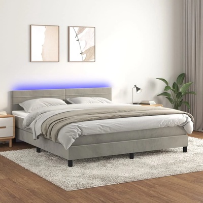 vidaXL Боксспринг легло с матрак и LED, светлосиво, 180x200 см, кадифе (3134477)