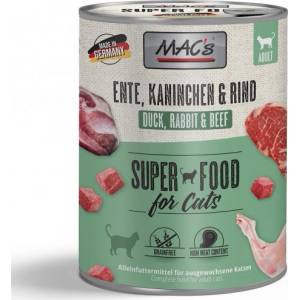 MAC's Mac’s Cat Adult, консерва за пораснали котки, БЕЗ ЗЪРНО, с Патешко, заешко и говеждо (мин. 70% месо), 800 гр - Германия - 870VE