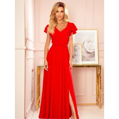 Numoco Дълга рокля с деколте и волани - червена Numoco LIDIA numoco | Cherven | ЖЕНИ | L