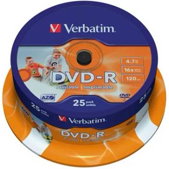 Verbatim 43538 DVD-R 4, 7GB/16x/печатна повърхност/презаписваеми DVD 25бр. /пак (43538)