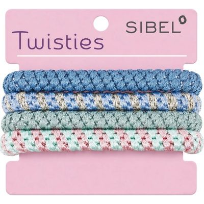 Sada farebných gumičiek do vlasov Sibel Twisties - modré/zelené, 4 ks (P050353)
