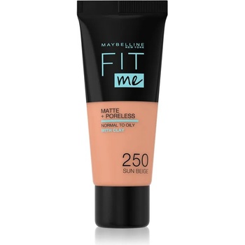 Maybelline new york Fit Me! Matte+Poreless матиращ фон дьо тен за нормална към мазна кожа цвят 250 Sun Beige 30ml