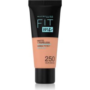 Maybelline new york Fit Me! Matte+Poreless матиращ фон дьо тен за нормална към мазна кожа цвят 250 Sun Beige 30ml