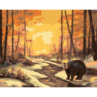 ZUTY Malování podle čísel MEDVĚD U ŘEKY V ZIMĚ A ZÁPAD SLUNCE D RUSTY RUST Rozměr 40 x 50 cm Rámování vypnuté plátno na rám