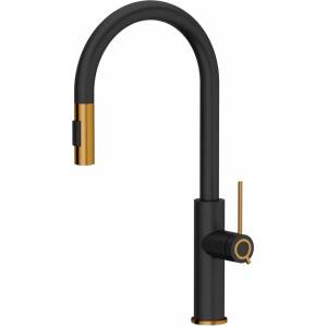 Quadron Кухненски смесител с издърпващ се душ Quadron Unique Q-Line Slim Jennifer въглеродно черен - меден (3623510_BLMPVDC1)