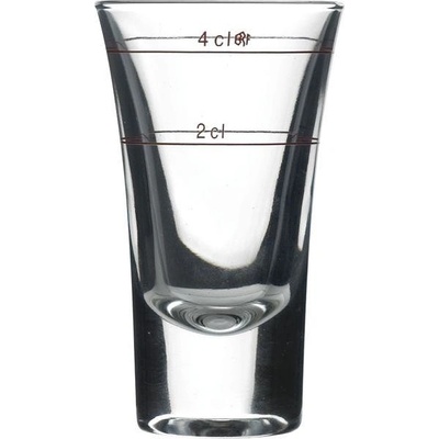 Bormioli odlievka s červeným znakom 2+4cl, obsah , Dublino 5,7cl