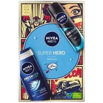 Nivea Men Super Hero sprchový gel Men Fresh Kick 250 ml + antiperspirant Men Deep Beat 150 ml darčeková sada