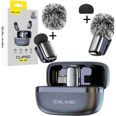 Blavec Комплект от 2 броя безжични микрофони тип брошка за мобилни устройства - Blavec MK-03 ClipGo Lavalier Wireless Microphones 2 Pack (сребрист) (LMMK03-S)
