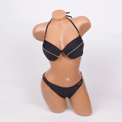 Бански в черно със златиста лента и декорация