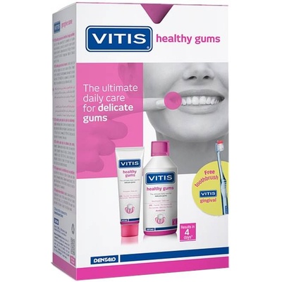 Dentaid Vitis Комплект Healthy Gums - Вода за уста и Паста, 500 + 100 ml + Четка, асортимент