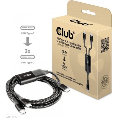 Club3D CAC-1527 nabíjecí USB Type-C, Y charging to 2x USB Type-C max. 100W, 1.83m