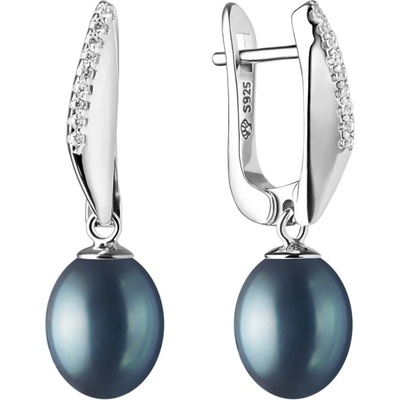 Gaura Pearls stříbrné s černou perlou a zirkony Pamela stříbro SK21223EL/B Černá