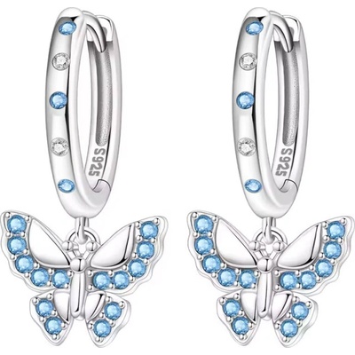 GRACE Silver Jewellery Stříbrné náušnice Motýl s modrými zirkony - stříbro 925/1000 E-OTE4286/393 Modrá