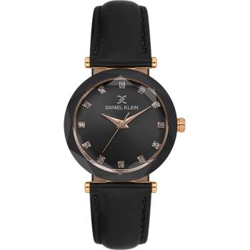 Daniel Klein DK. 6.14188-6 - дамски часовник, кварцов, 30 mm, черен, кристали, кожа