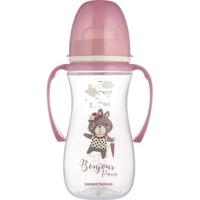 Canpol Babies EasyStart láhev proti kolice s úchyty Bonjour Paris růžová 300ml
