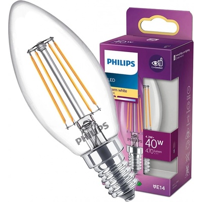 Philips LED žiarovka E14 B35 4,3W 40W 470lm 2700K Teplé vlákno