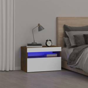vidaXL Нощно шкафче с LED осветление, опушен дъб, 60x35x40 см (3152826)
