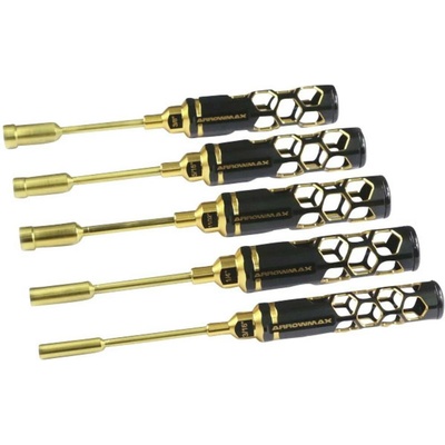 Arrowmax Nut Driver Set 3/16" 1/4" 5/16" 11/32" & 3/8" X 100 mm 5-Teilig. Black Golden AM-458801-BG
