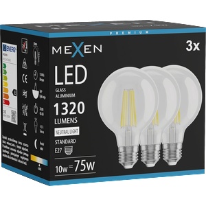 Mexen Vintis 3x светодиодна лампа на филaмент E27, G80, 10W, Неутрална - 4000K, 1320 lm, (L155-E27-1040-00x03)
