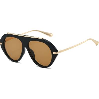 Techsuit Слънчеви очила Techsuit Premium Sunglasses (8092) - дамски, авиаторски, плосък връх - Черен / Кафяв