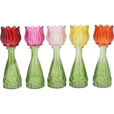 5ks barevný mix skleněný svícen/ váza tulipán Love Tulip - Ø 7*18 cm - daan kromhout