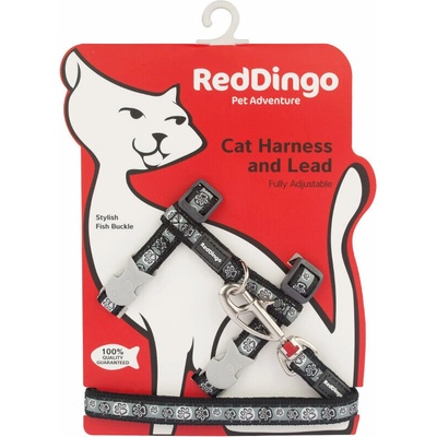 Red Dingo postroj s vodítkem pro kočky Paw Impressions Black 12 mm