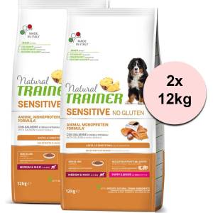 Natural Trainer Natural SENSITIVE Без Глутен Кученца и Юноши Среден / Макси Сьомга 2 x 12 кг