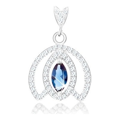 Šperky Eshop Přívěsek ze stříbra obrys květního kalichu modrý zirkon rhodiovaný SP65.30