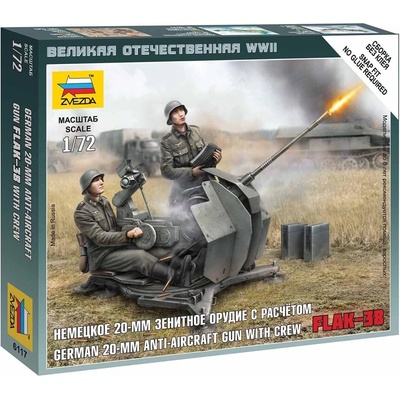 Zvezda Wargames WWII German AntiAircraft Gun with Crew Model Set guľometu 20 dielov 1:72