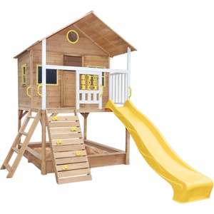 Ginger Home Голяма Детска Къща ginger home с Пясъчник и Пързалка, за Игра на Открито в Двора и Градината, Дървена, 258х271.5х291 см (c225)
