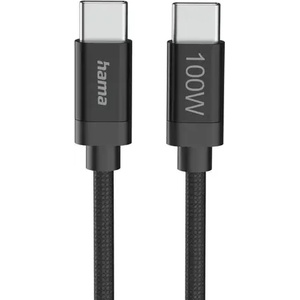 Hama Кабел за зареждане, "Fabric", USB-C - USB-C, 100 W, 3 m, Nylon, black (HAMA-201749) - xtreme