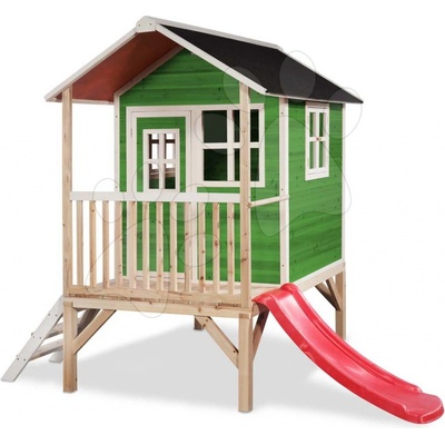 Exit Toys Domček cédrový na pilieroch Loft 300 Green s vodeodolnou strechou a šmykľavkou zelený