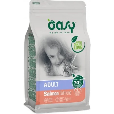 Oasy Cat Adult Salmon - пълноценна храна за пораснали котки над 12 месеца, от всички породи, със сьомга, БЕЗ ЗЪРНО, 1, 5 кг - Италия