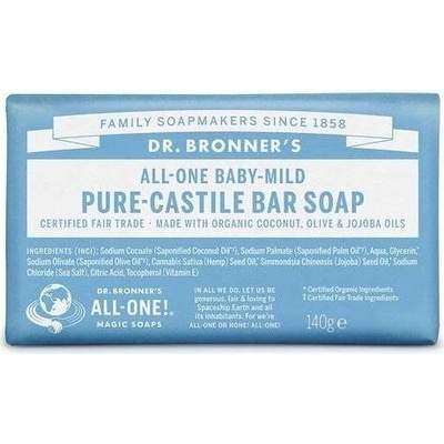 Dr Bronner's tuhé univerzálne bio mydlo ALL-ONE bez vône-Baby 140 g