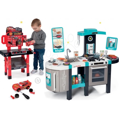 Smoby kuchynka elektronická Tefal French Touch Bubble a pracovná dielňa Autá 3 s otáčacou rampou 311206-10