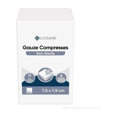 PXG Pharma GmbH LIVSANE Gázové kompresy nesterilné 7,5 × 7,5 cm, 100 ks