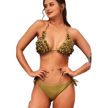 Image 1 of Дамски бански в златисто жълто с 3d цветя